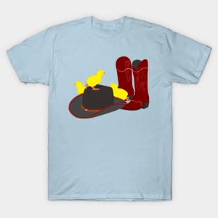 cowboy boots, hat and chicken T-Shirt